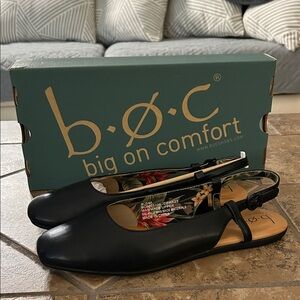 Never worn BOC black sling back flats, size 8 and 1/2.